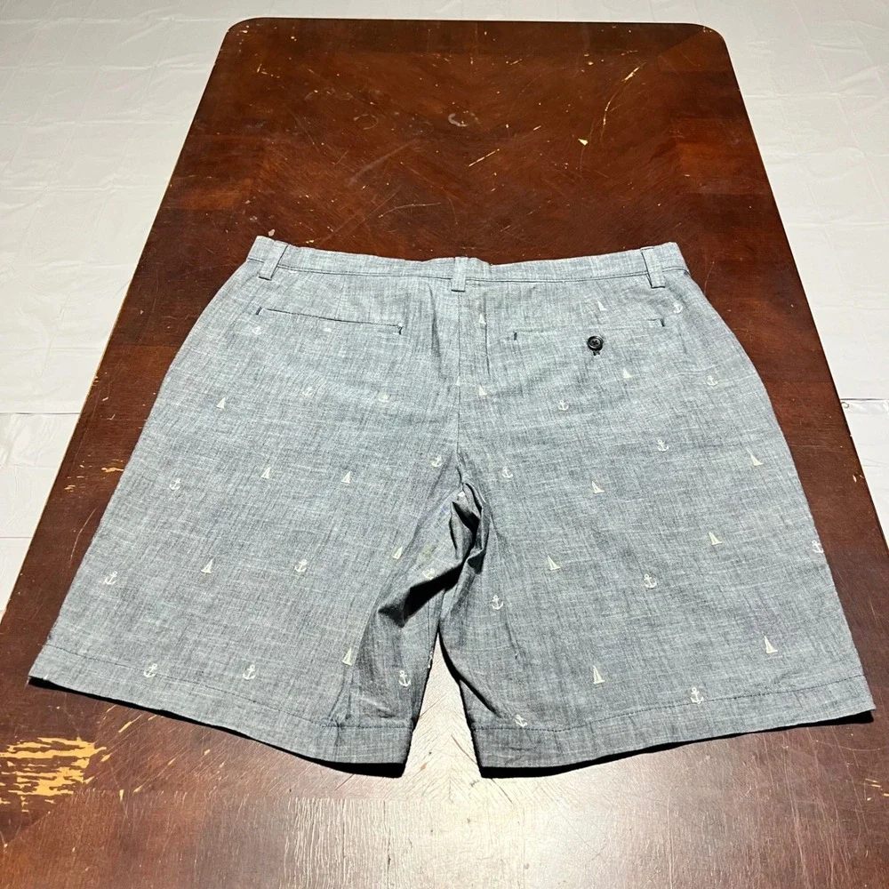Banana Republic Aiden Shorts 35 Mens Sailing Blue Nautical Anchor Sailboat Slim